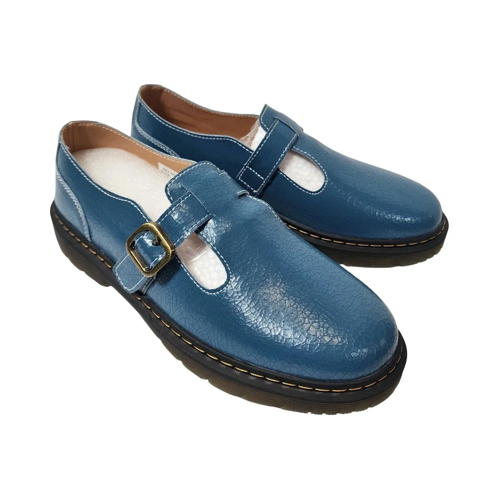 Svprsofi Blue Crackle Patent Mary Jane T-Strap Lug Sole Shoes 1105 Mens 10.5 US